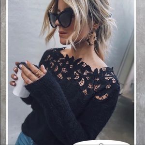 Vici black lace off the shoulder sweater